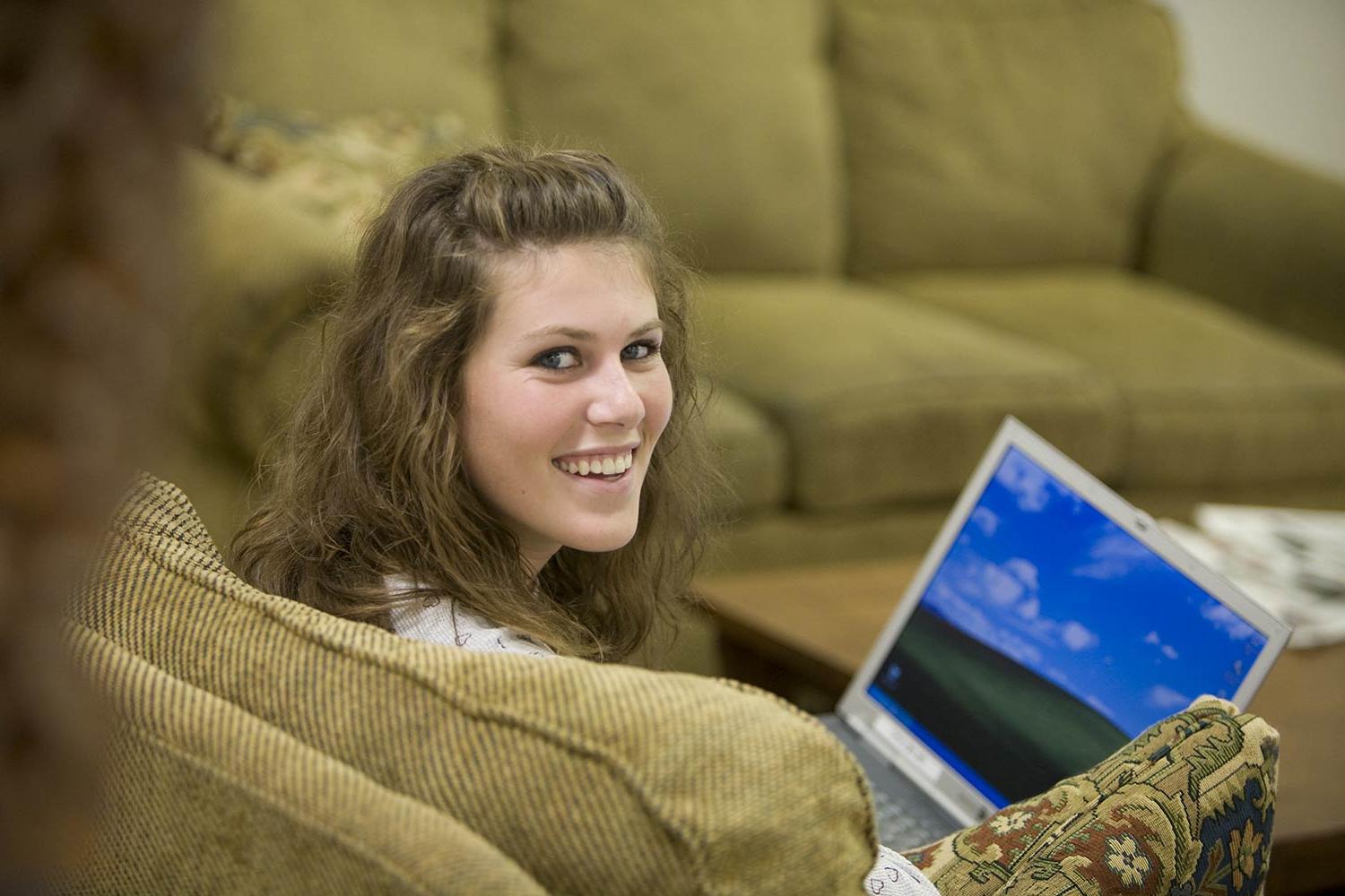 Student studying in residence hall